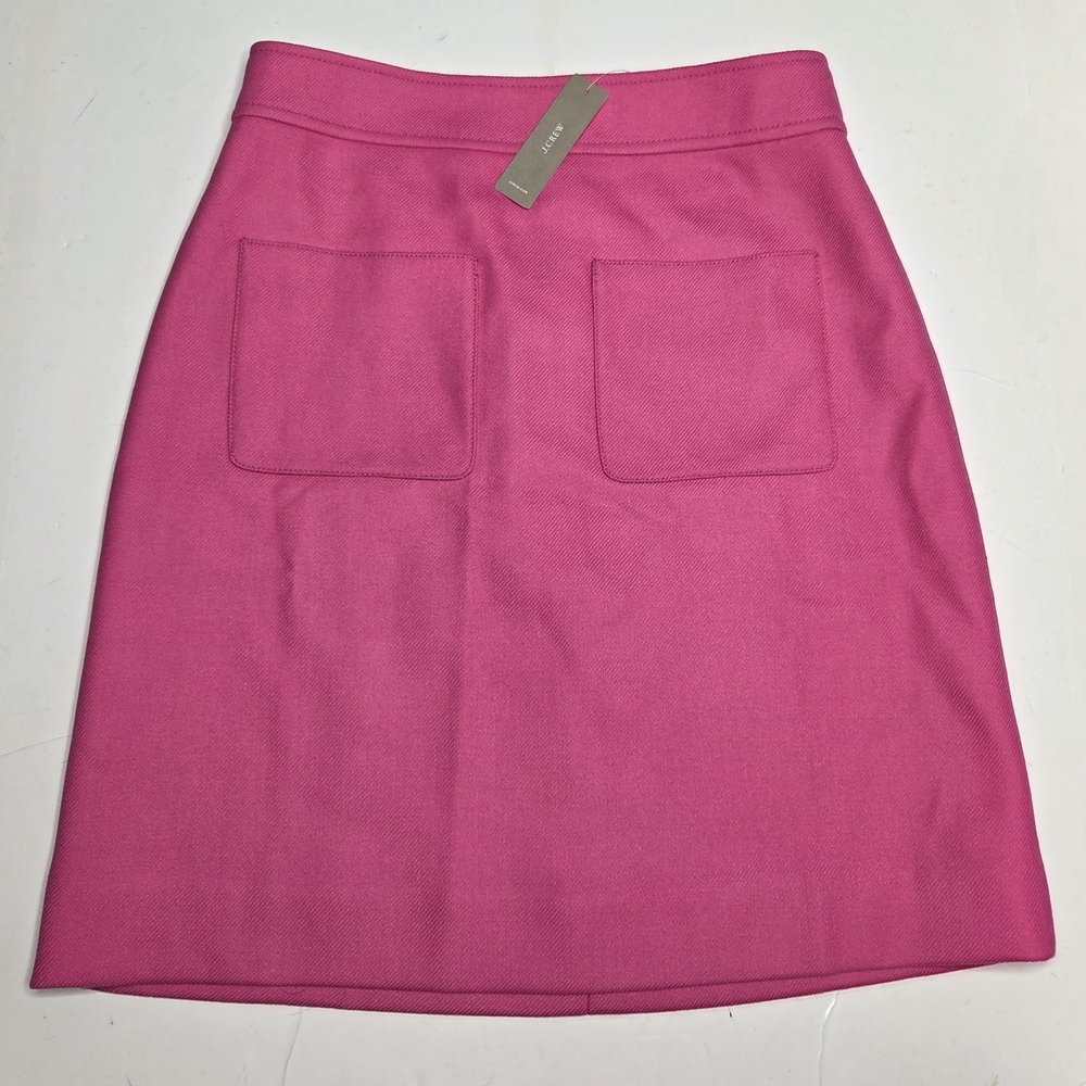J Crew NWT Womens 4 Tall Mini Skirt A Line Pink Wool Front Patch Pocket Barbie